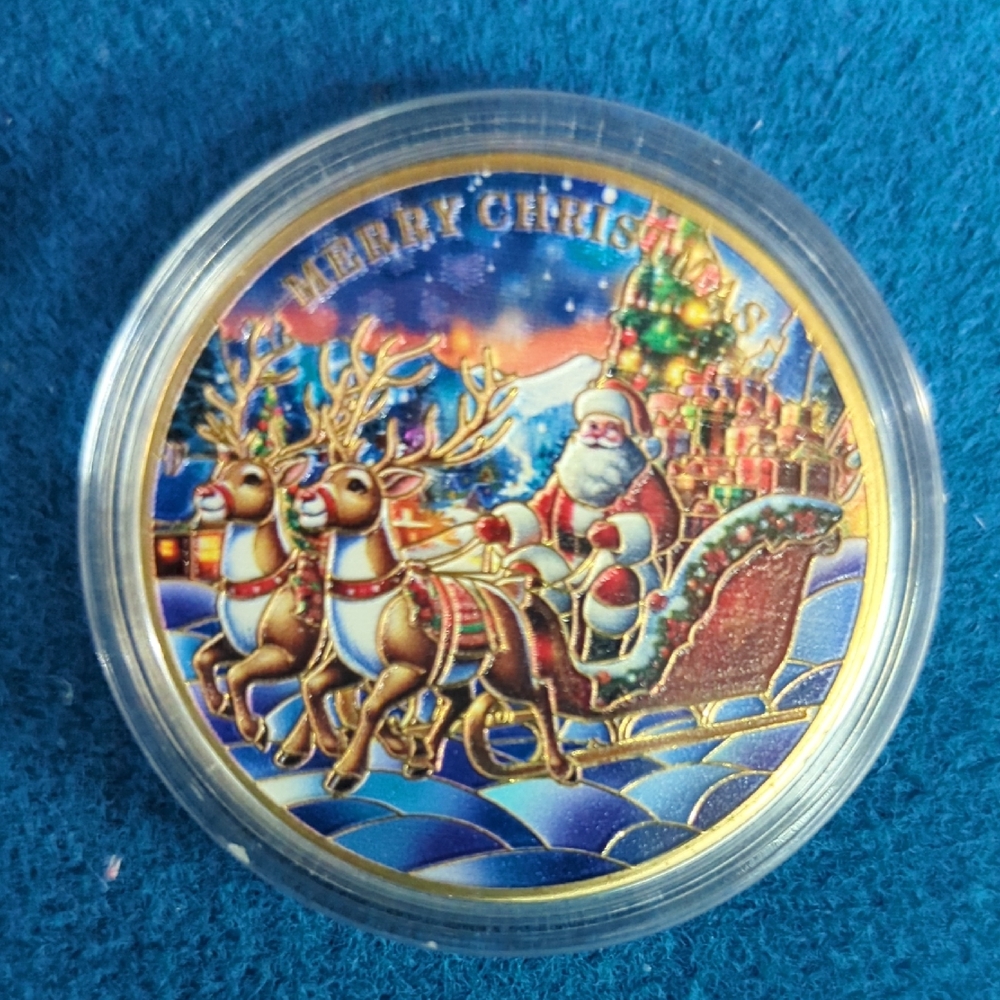 Festive Santa and Reindeer Gold Coin